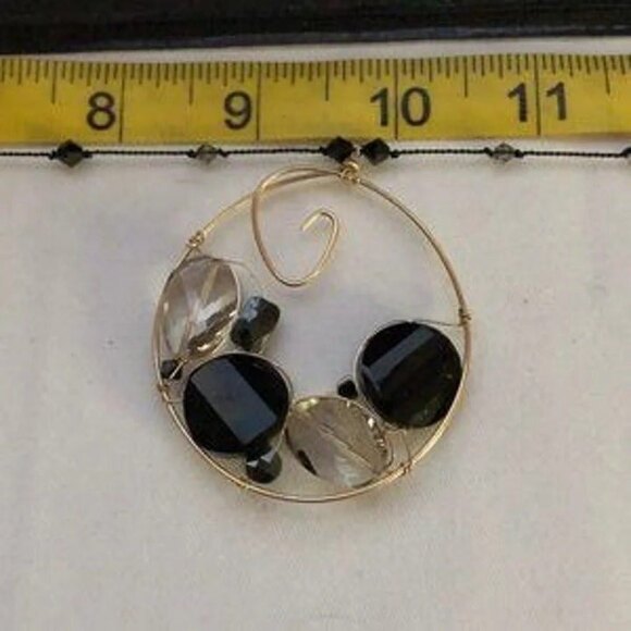 Wire Circle Pendant Beaded Necklace Handmade - Picture 7 of 9